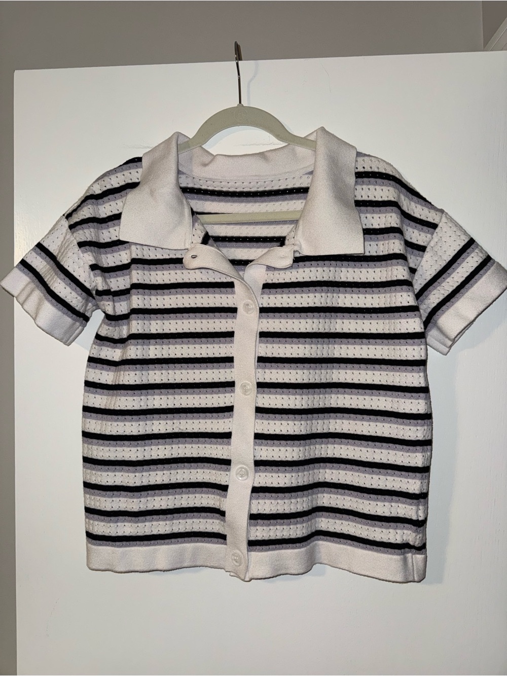 Short-Sleeve Striped Polo Cardigan/Shirt